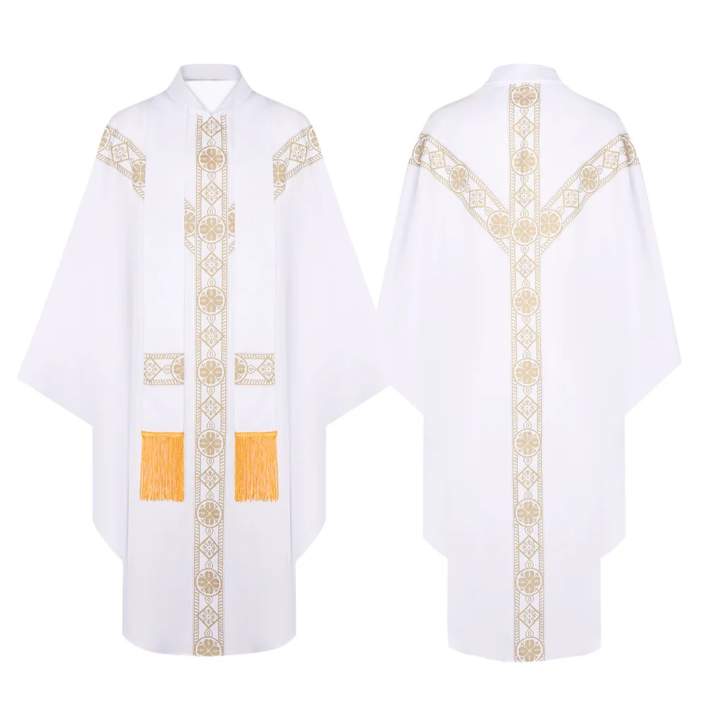 Halloween Priest Celebrant Chasuble Catholic Church Father Mass Vestments Robe with Tassel Clergy Robe for Men Women