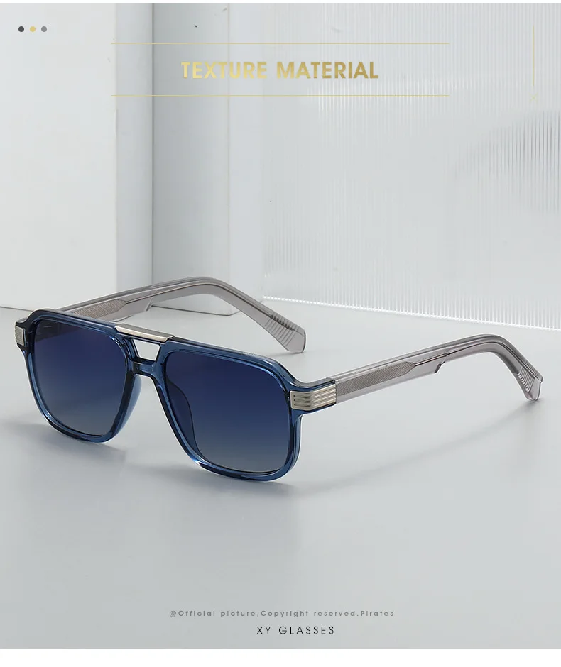 2026 Hochwertige Sonnenbrille für Herren und Damen Quadratische Pilotenbrille Luxuriöser Edelstahlkern Propionsäure UV400 Marken-Gafas Sol Hombre – Detail 2
