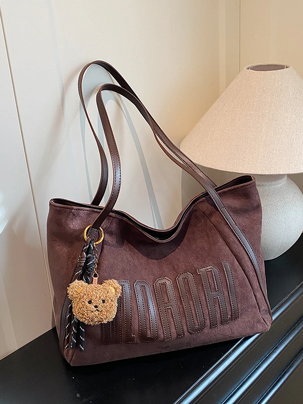 

Винтажная американская замшевая кожаная сумка-тоут для женщин, городская сумка через плечо, вместительная сумка-клатч из мягкой ткани на молнии