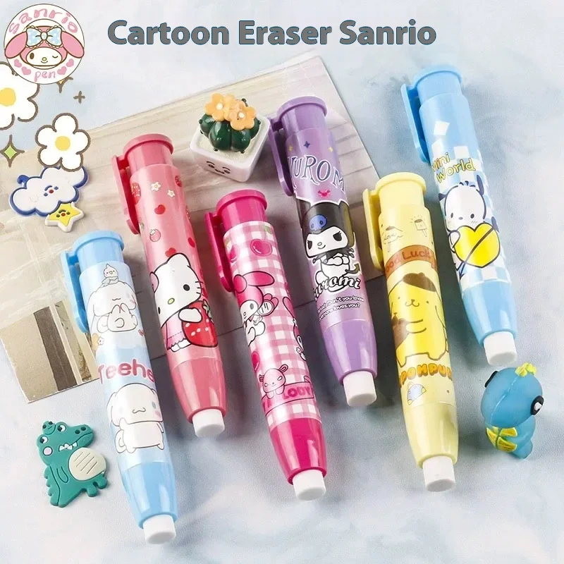 nova sanrio imprensa borracha 12 24 pecas estudantes kawaii papelaria bonito borracha automatica borracha limpa criancas presente de aniversario atacado 01