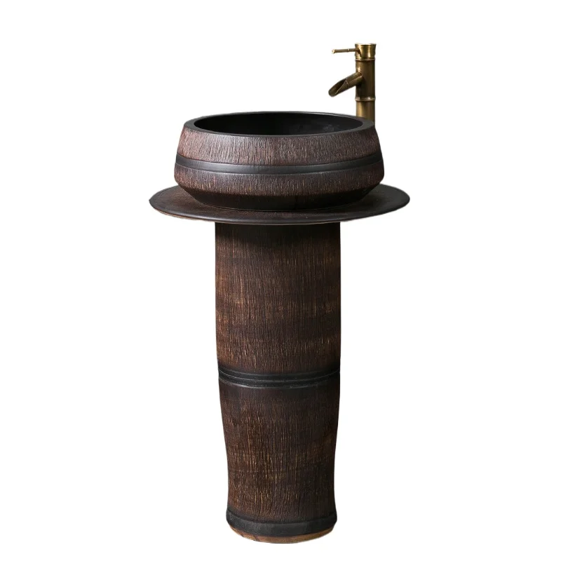 

Small apartment column type washbasin outdoor ceramic washbasin courtyard balcony bathroom floor type integrated basin