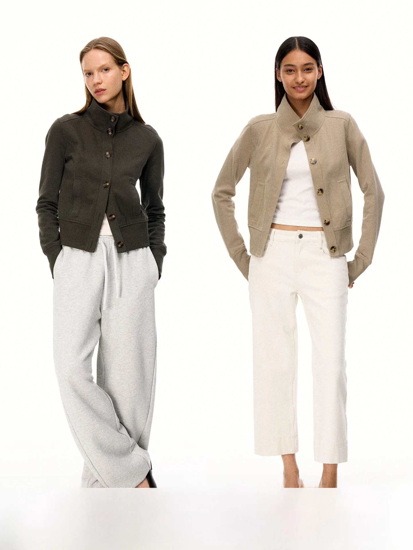 

Firstfloor Women's Knitted Cotton Feel Jacket Standard Fit High Elasticity Double Sided Stand Collar Short Casual Style