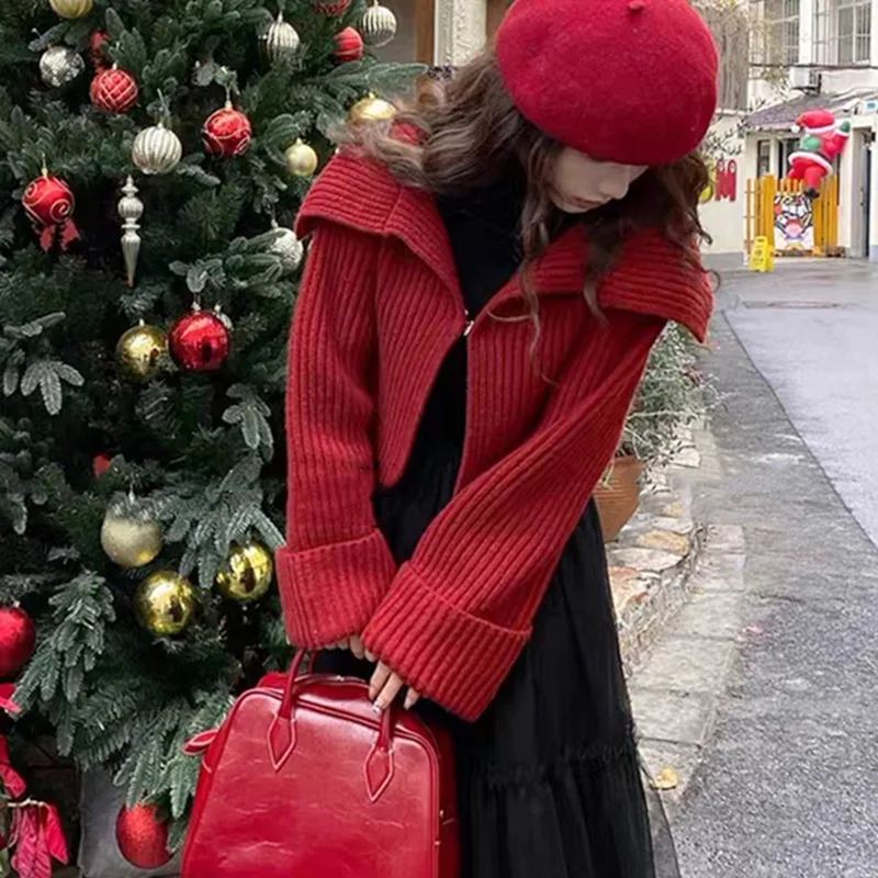 

New Women's Clothing 2025 Fashion Style Big Collar Sweater Jacket Women's High End Design Niche