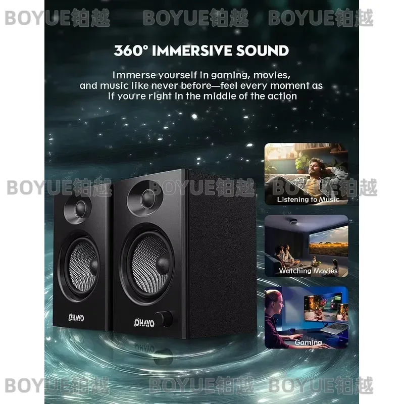 60W Bluetooth 5.3 Computer Speakers Stereo Soundbar for PC Laptop Gaming Music Desktop Audio System with Aux RCA Input view 4