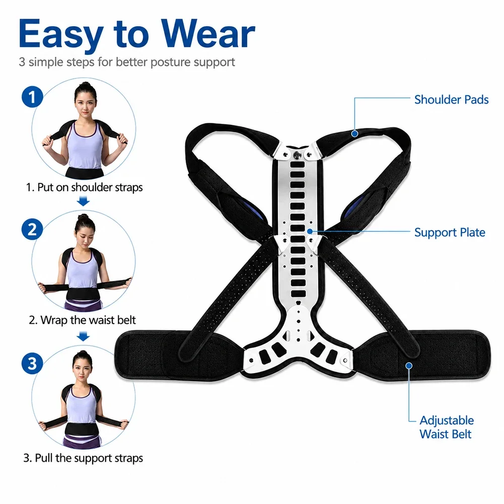 Adjustable Back Support Brace, Posture Corrector for Men Women, Lumbar Spine Support, Back Straightener for Daily Use