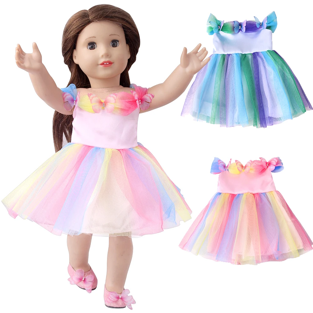 Charming One Shoulder Rainbow Dress American 18 Inch Girl Doll Dropshipping Ours & Generation Kids Toys Dolls Accessories