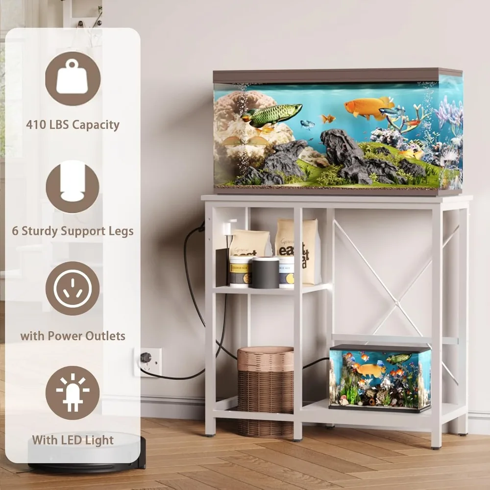20-29 Gallon Fish Tank Stand with Power Outlet & LED Light, 3 Tier Adjustable Shelves, 30.7" L x 13.8" W, White - view 4