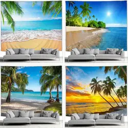 Ocean Landscape Tapestry Sea Beach Palm Tree Living Room Bedroom Background Wall Hanging Curtain Tablecloth Outdoor Home Decor