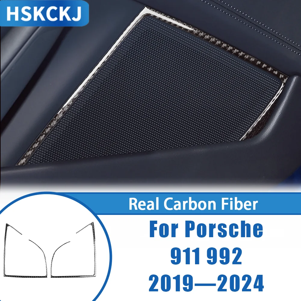 

Для Porsche 911 992 2019 — 2024 углеродное волокно дверной динамик звуковой сигнал рамка панель автомобильные аксессуары внутренняя крышка отделка модифицированная наклейка