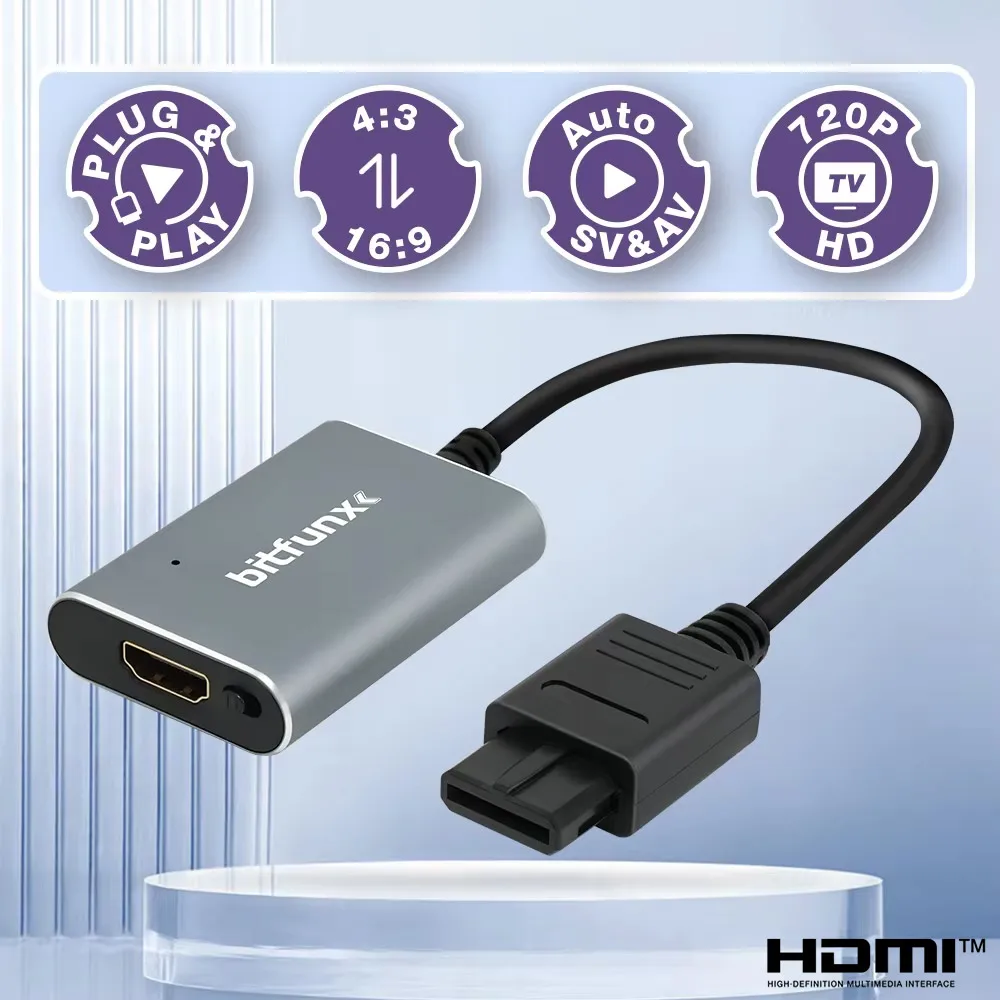 BitFunx 720P Svideo/AV To HDMI™ Adapter For SNES/N64/SFC/NGC NTSC/PAL 4:3/16:9 Aspect Ratio Switch Composite To HDMI® Converter view 3