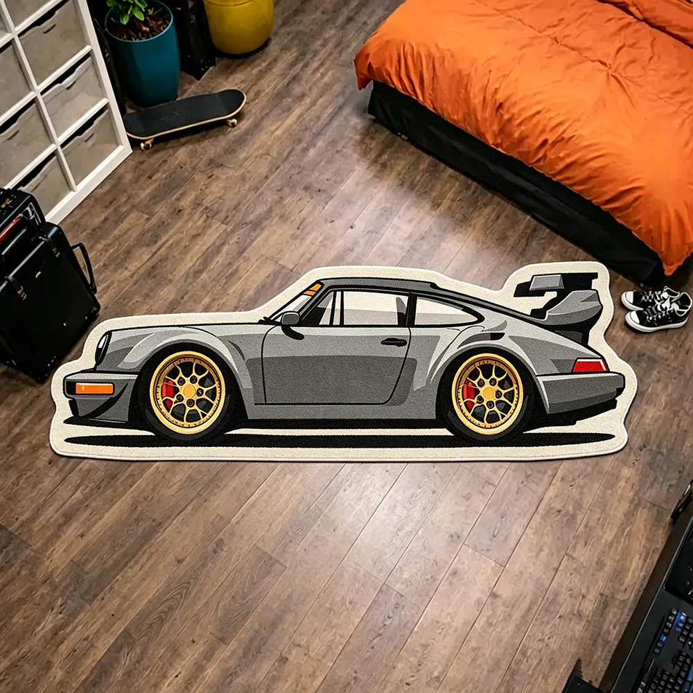 Cool Trendy Sports Car Shaped Rug Creative Decor Floor Mat for Living Room Bedroom Soft Fluffy Carpet for Gaming Room Decoration