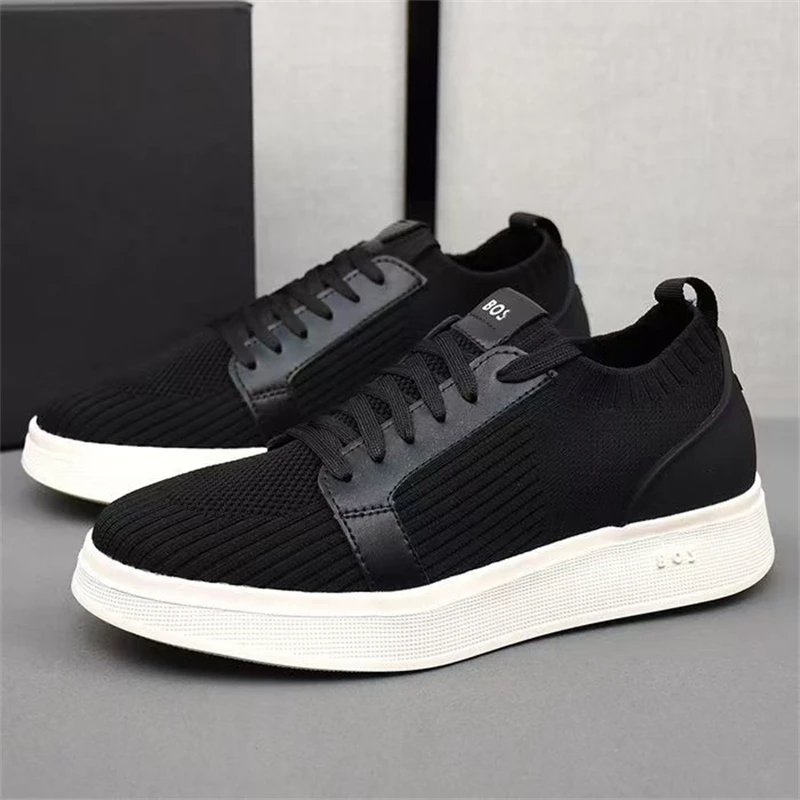 HKDQ Blue Knit Men's Casual Shoes Fashion Lace-up Platform Sneakers For Men Original Comfortable Breathable Men Skateboard Shoes