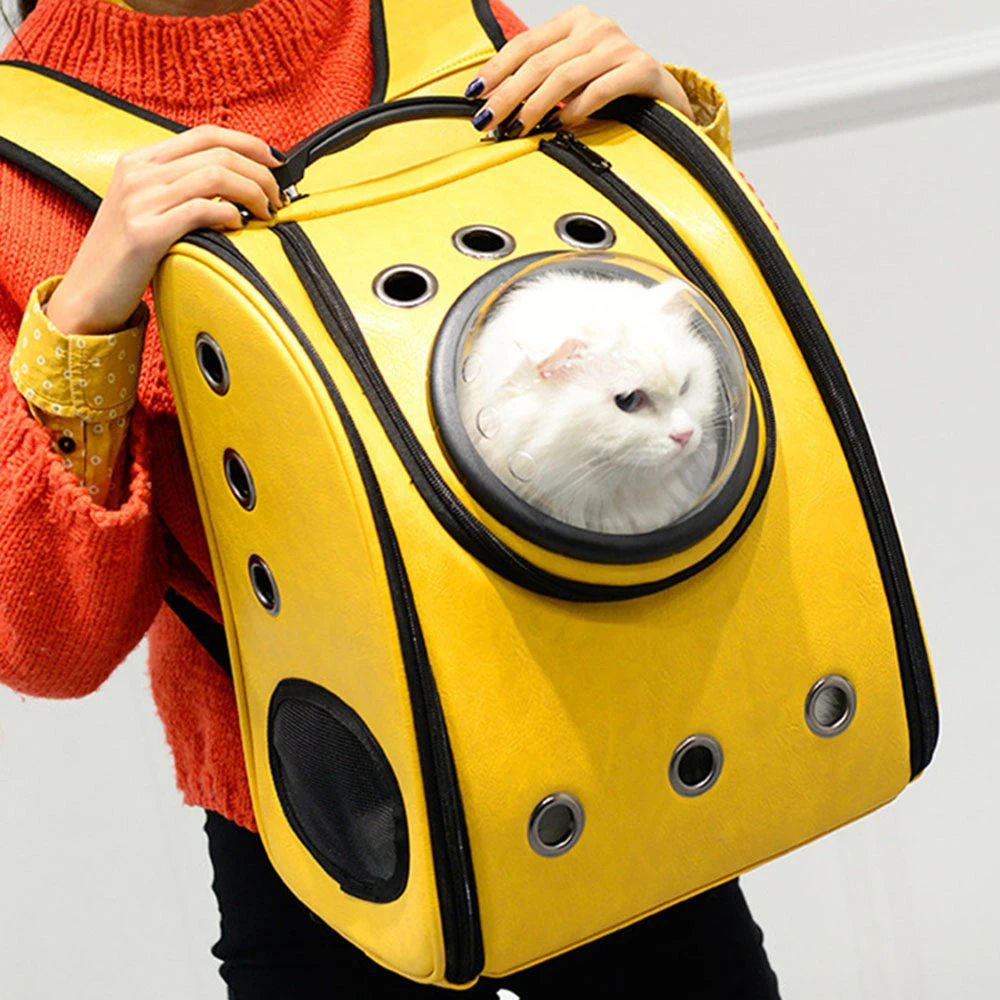 

PU Leather Cat Carrier Bag High Quality Breathable Space Capsule Outdoor Travel Pet Backpack Kitten Puppy Transparent Carry Bag