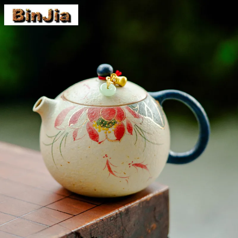 150ml Hand Painted Koi With Lotus Xishi Teapot Boutique Tea Infuser Pot Tea Maker Kettle With Ball Hole Tableware Supplies Gift
