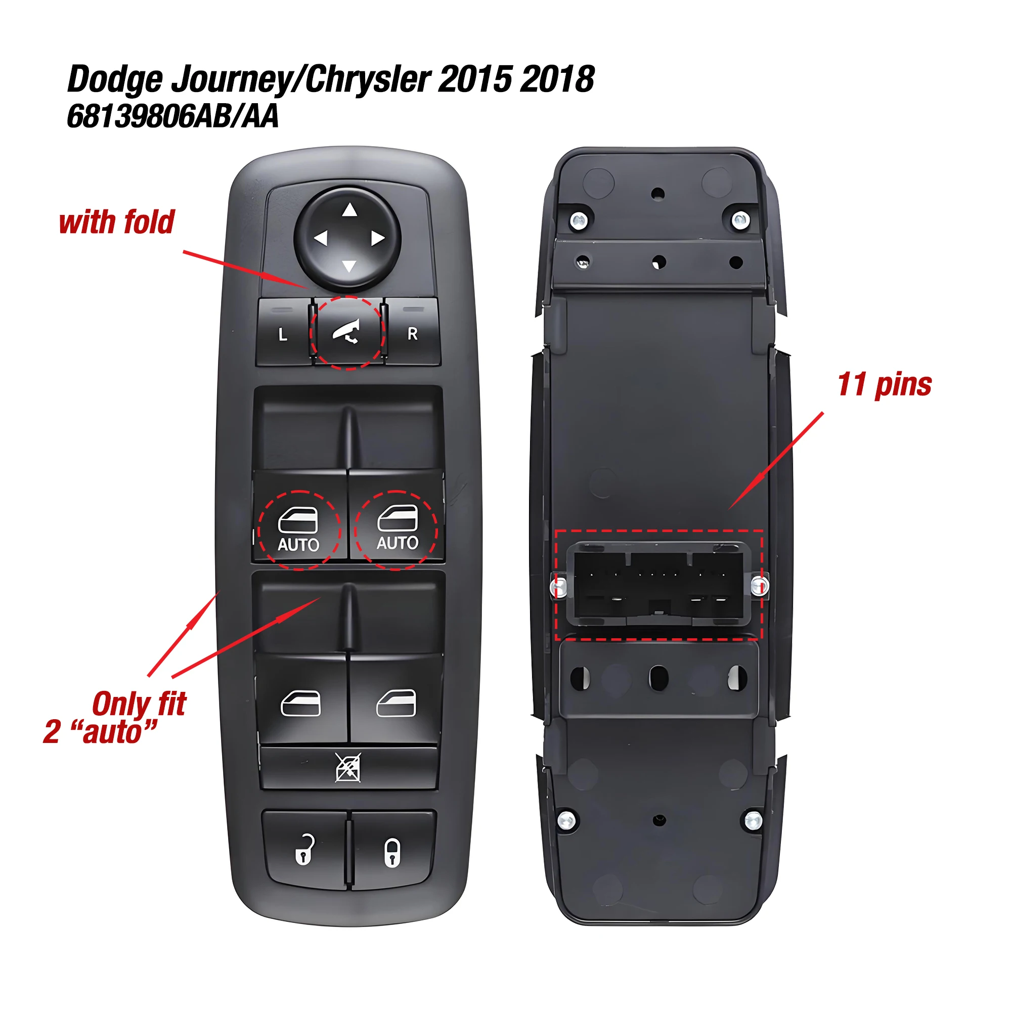 68139806AB 68139806AD For Dodge Journey 2018 Chrysler 300 2015,Driver Side Electric Power Master Window Control  Switch Button