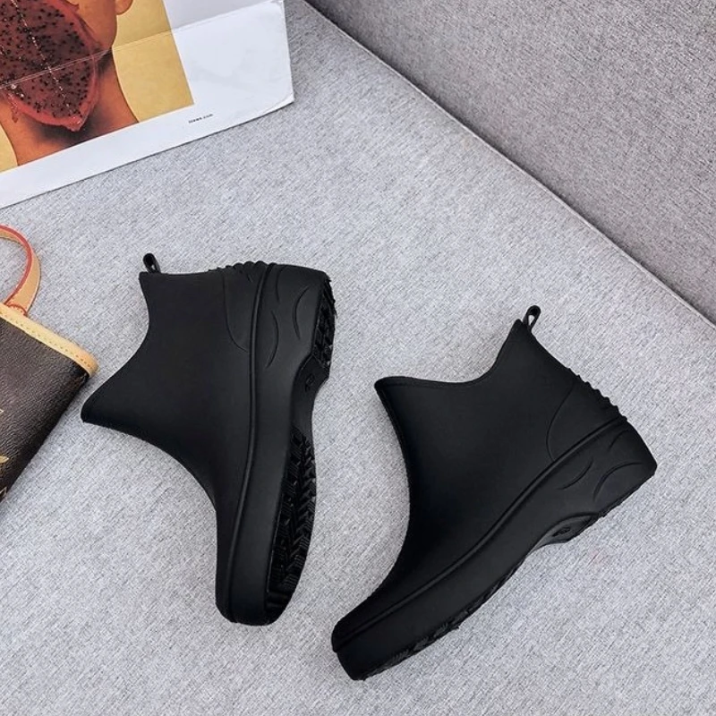 Women's Adult Short Rain Boots Waterproof Slip Resistant Wear Resistant Fleece Lined One Pull On For Summer Winter Student