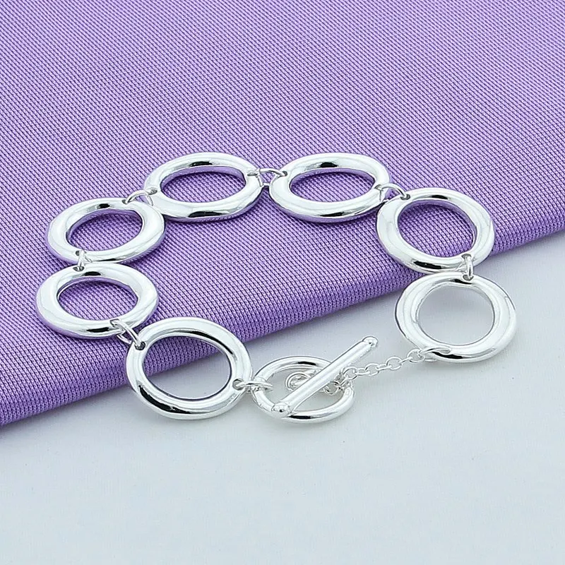 925 Sterling Silver TO Buckle Full O Bracelet Women's Simple Fashion Bracelet Birthday Party Wedding Anniversary Jewelry Gift