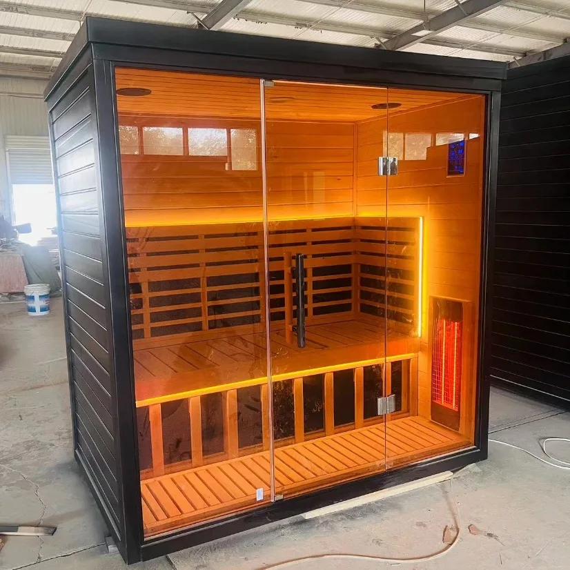 Customized 3-5 Person Cedar Modern Cube Outdoor Infrared Sauna Room