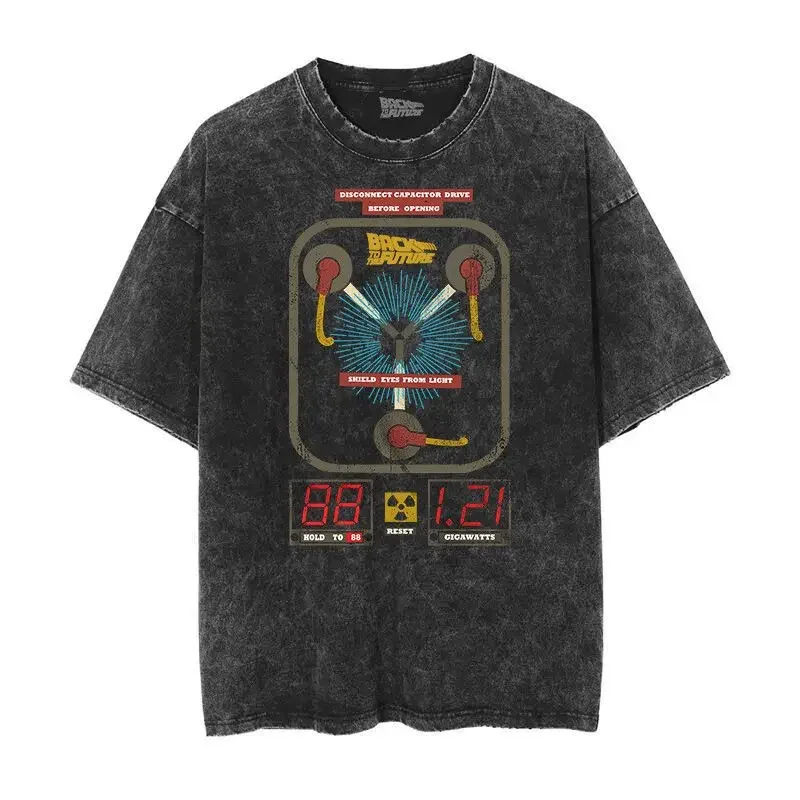 240G Blockbuster Back to the Future Sports Car Racing Movie Old Washed Short Sleeves