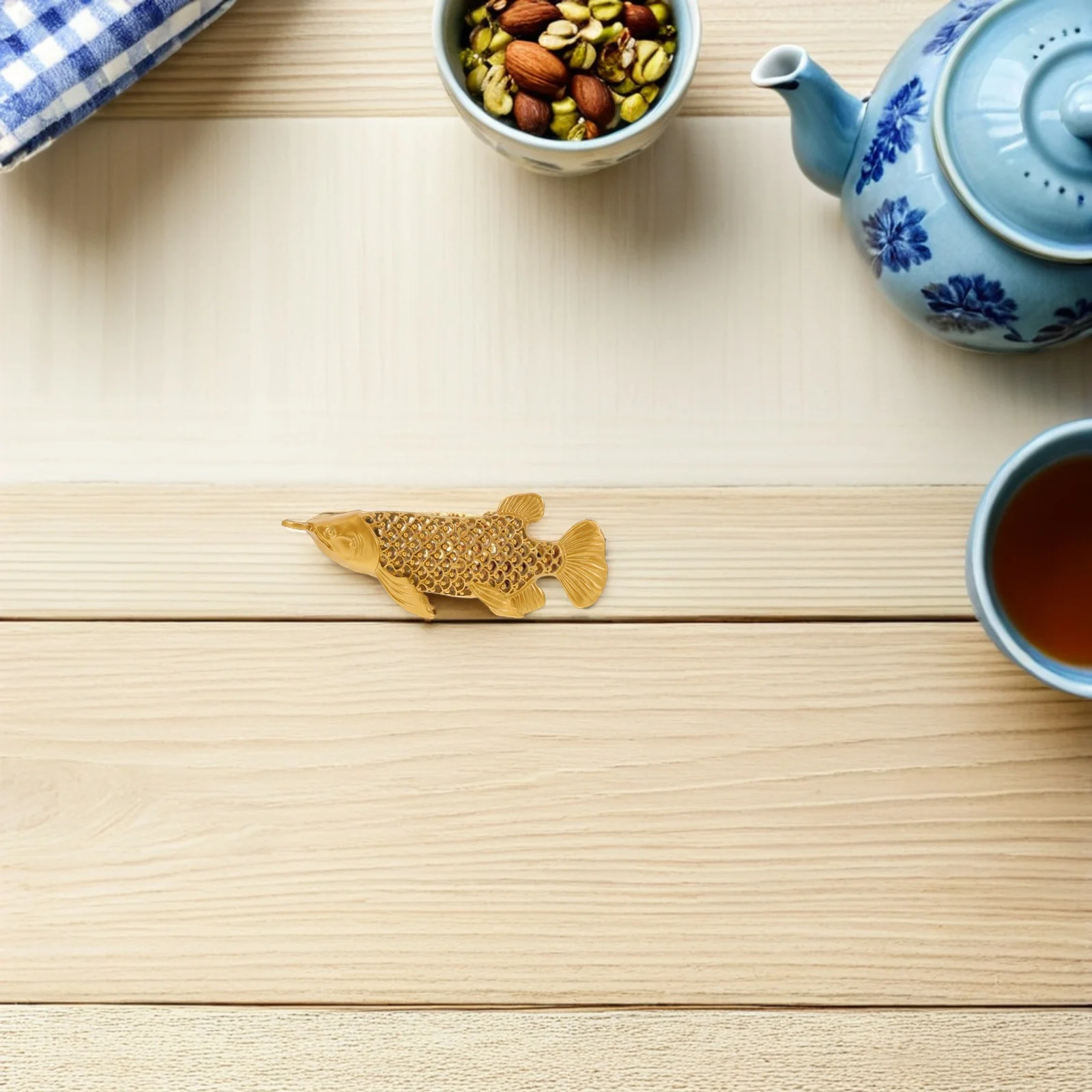 

Brass Chinese Carp Fish Ornament Traditional Tea Pet Feng Shui Kitchen Table Dining Room Decoration Statue Chinese Statue