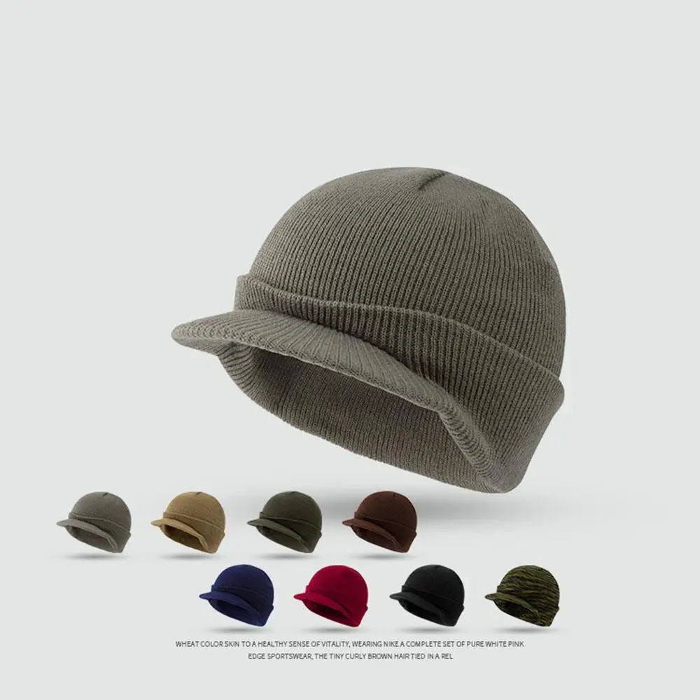 Winter Knitted Hats unisex Short-brimmed Woolen Army Style Peaked Caps Knitted Jeep Cap Fashion Solid Color Autumn Head Cap