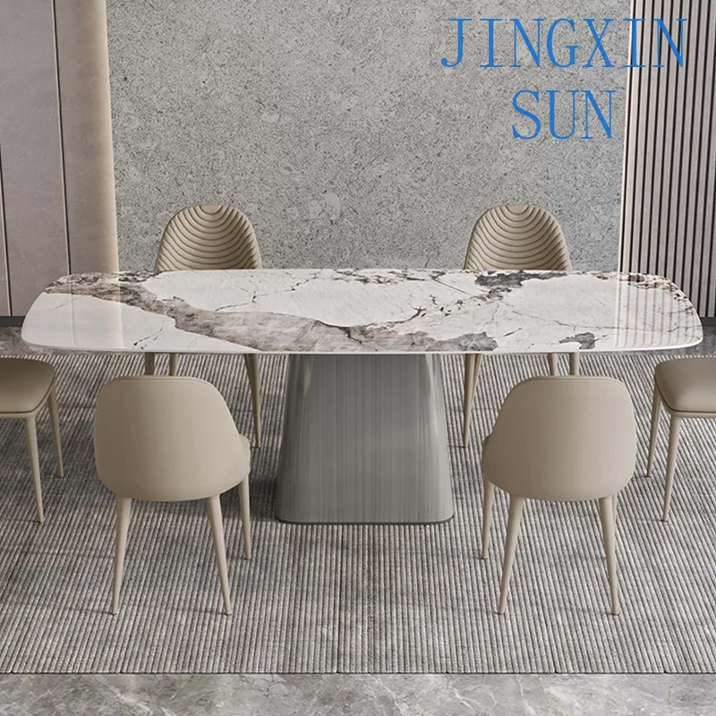 bright rock slab rectangular dining table and chair combination household small apartment modern light luxury simple