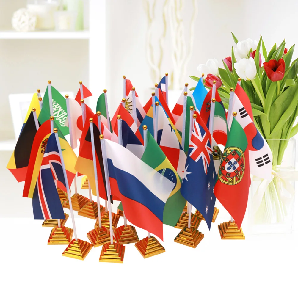 

10pcs 2018 Russia Country Flags International Flags with Stand World Flags for Desk Table Decorations