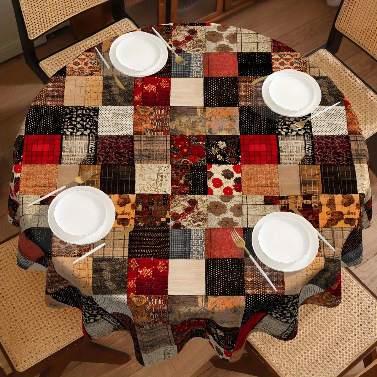 One piece of Bohemian-style polyester tablecloth, featuring a vintage patchwork patternzyc