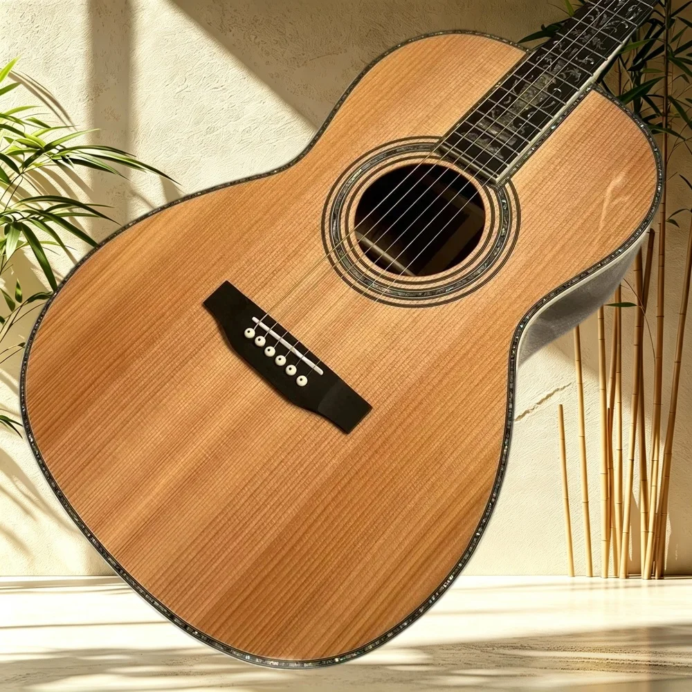 00045 39 Inch OM Acoustic Guitar Red Cedar Top Rosewood Back Sides Ebony Fretboard Vine Abalone Inlay Singing Fingerstyle