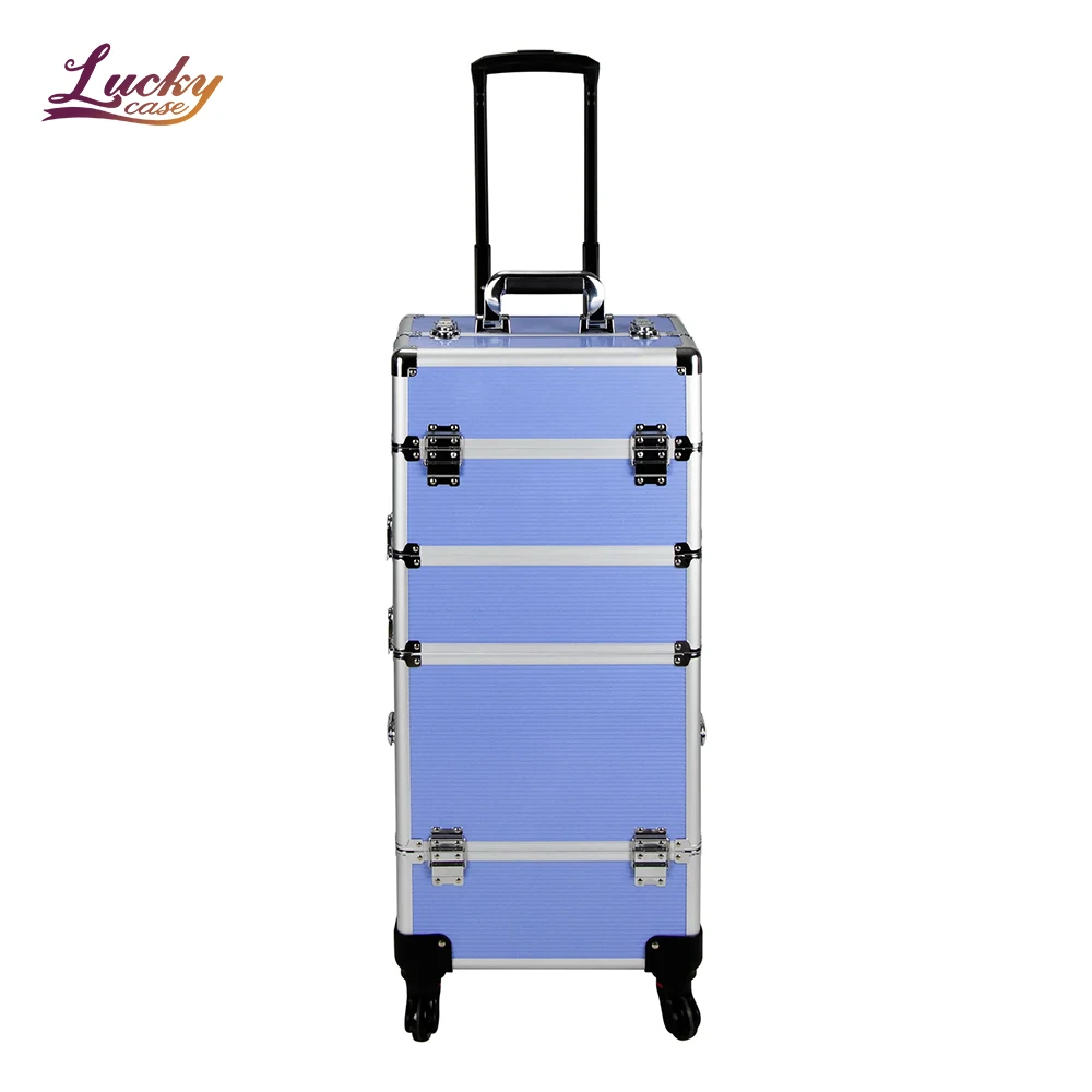 Professional 4-Wheel Rolling Makeup Case High Quality Aluminum Cosmetic Case Custom Makeup Case For Sturdy Storage