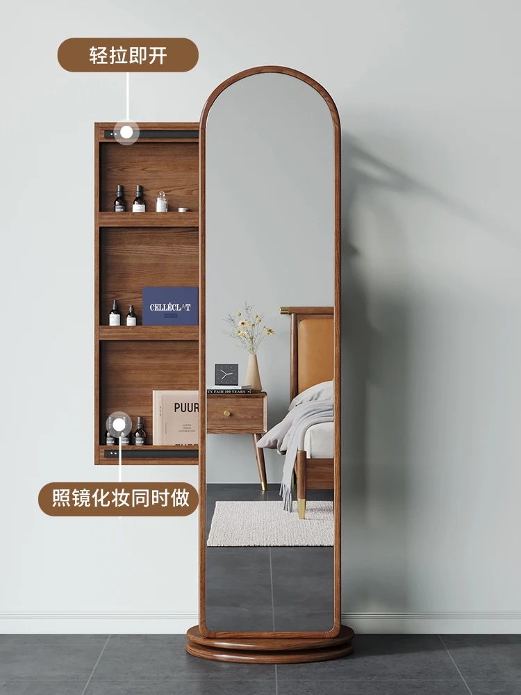 Solid wood dressing mirror, floor mounted mirror, household bedroom,full body mirror, hanging clothes rack, all in one