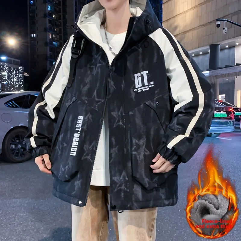 

Men's Fce Jaet Long Sve Casual Youth Faion Autumn Winter Hooded Zipper Leisure Outerwear Polyester/Nylon Cosite ...