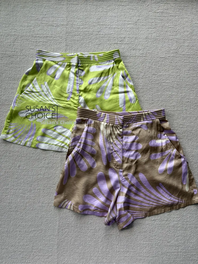 

Шелковые шорты с высокой талией Susan, женские модные универсальные брюки прямого кроя в американском пляжном стиле с двухцветным принтом
