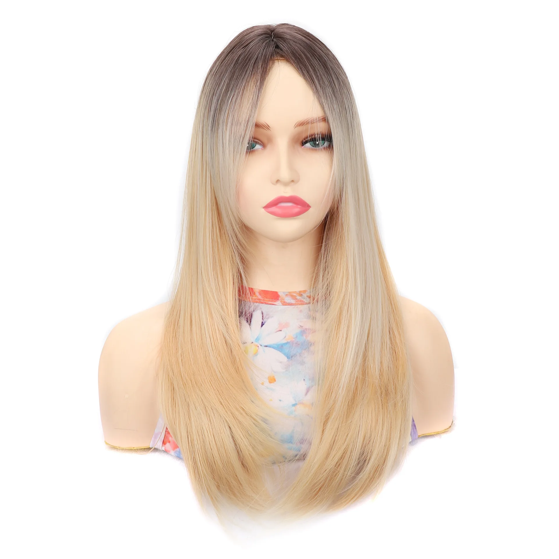 

Synthetic Long Blonde Wig Middle Part Natural Straight Hair Heat Resistant Fiber for Women Daily Cosplay Party Use