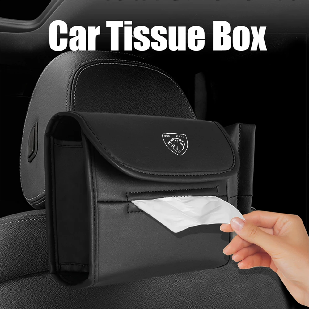 Car Leather Tissue Box Auto Seat Back Tissue-bag For PEUGEOT 308 4008 5008 GT 108 206 207 208 301 307 T9 406 Storage Accessories