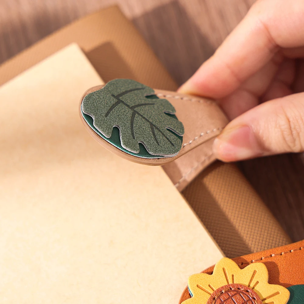 Magnetic Leather Bookmark Sunflower Design With Secure Clip And Tassel, Vintage Stitched Planner Accessory For Readers Students