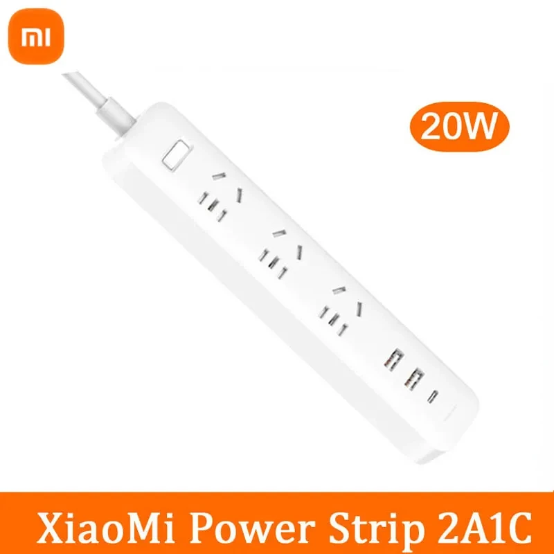 New Xiaomi Socket Mi Mijia 20W Fast Charging Power Strip 2A1C 3 Sockets Standard Plug Interface Extension Lead 1.8m