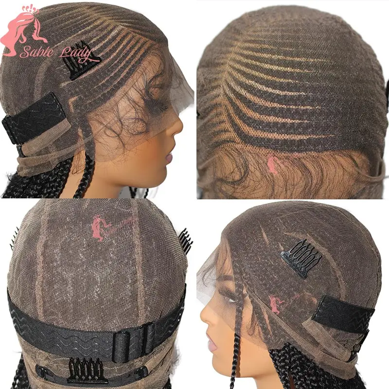 Full Lace Box Braided Wig Synthetic Knotless Box Braids Wig Side Part Lace Wig Faux Locs Crochet Cornrow Braided Wig for Women