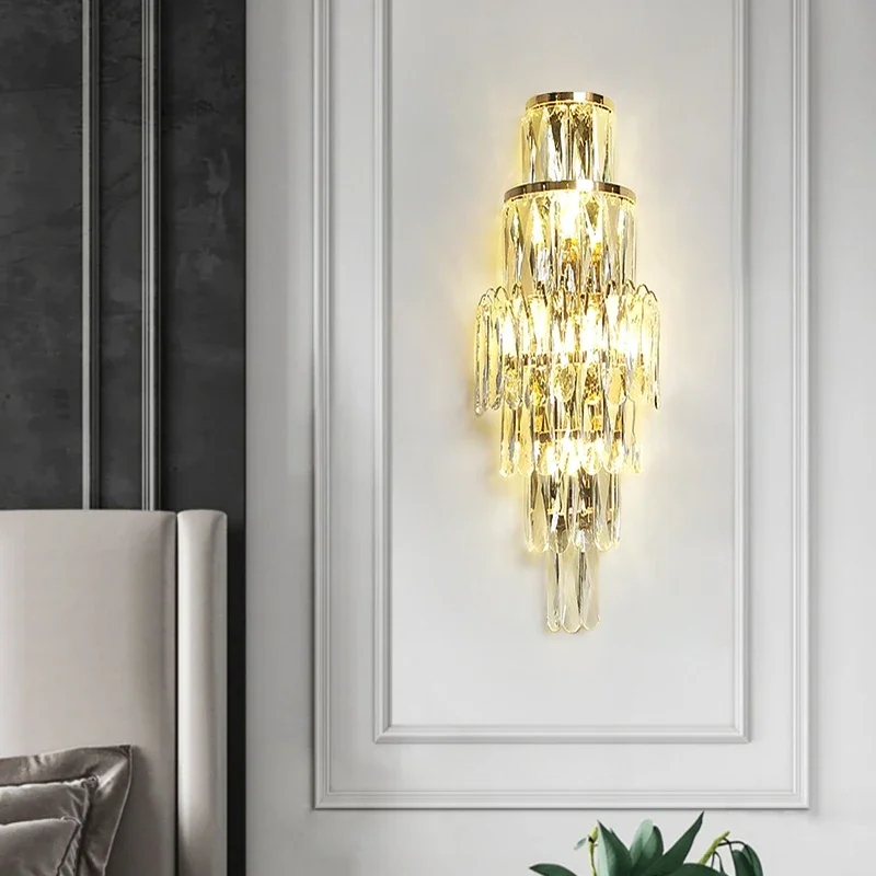 ضوء فاخر فندق اللوبي الممر الجدار مصباح غرفة نوم السرير الجدار ضوء غرفة المعيشة حائط الخلفية كريستال الممر مصباح