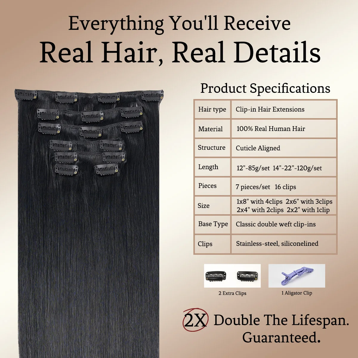 LOVELINE تسليط الضوء على كليب في شعر مستعار بشري مستقيم قسط ريمي الشعر البشري كامل مشبك للرأس ملحقات للنساء #3