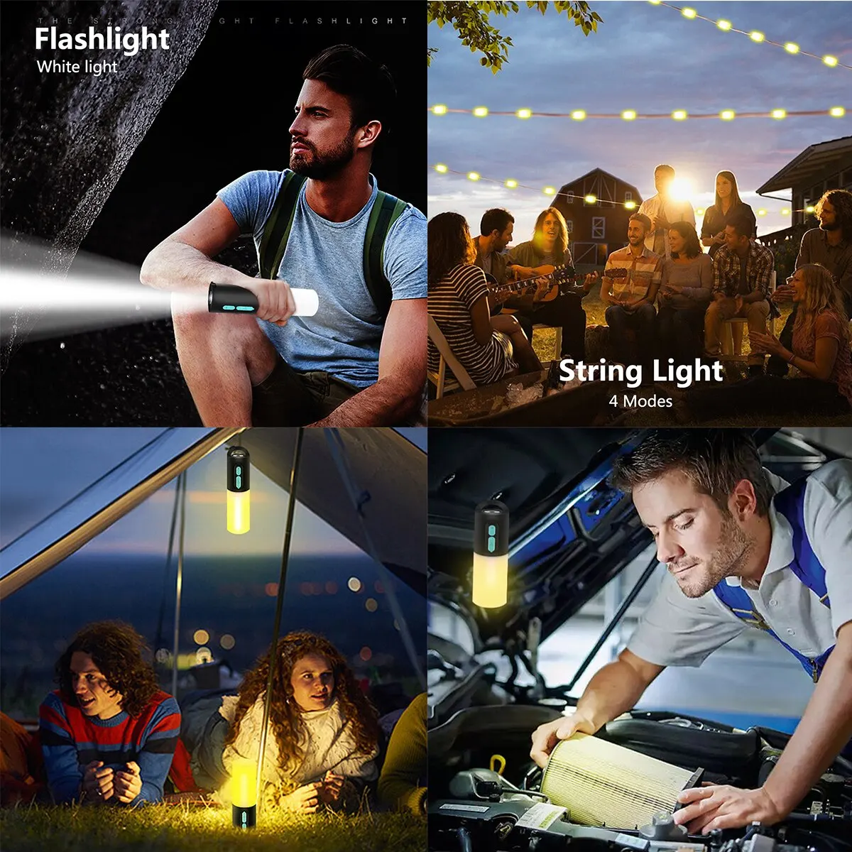 Camping String Lights 33Ft String Light with Camping Lantern 4 in 1 Design Camping Lights with 4000mAh Charger 7 Light Modes