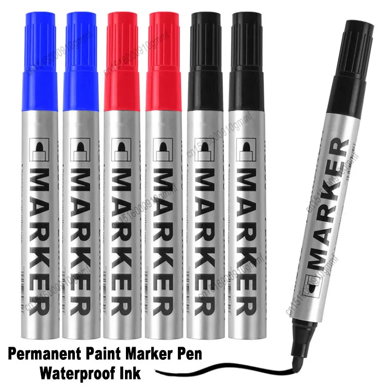 

3/6/12Pcs Set Waterproof Permanent Paint Marker Pen 2mm Tip Black Blue Red Oily Ink Quick Dry Multi-purpose Art Drawing Graffiti