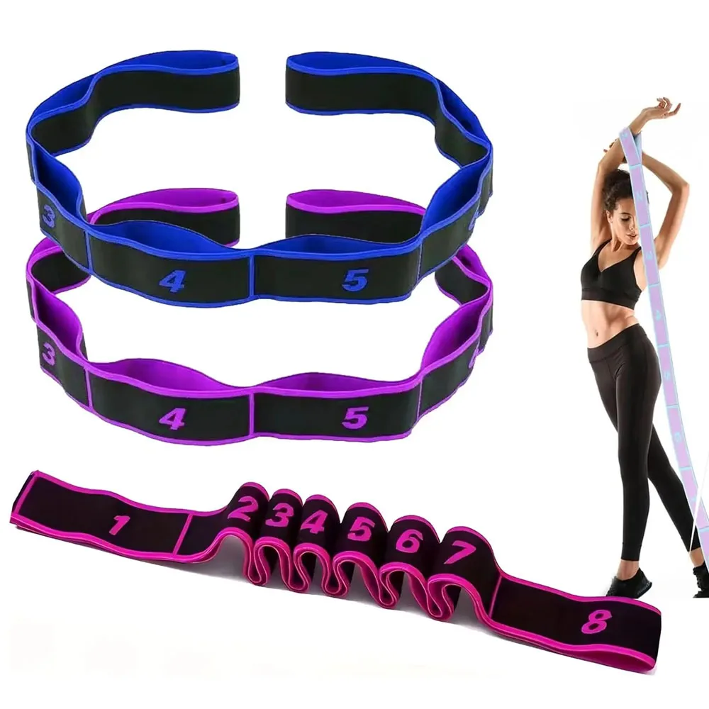 Elastic Yoga Stretching Strap with Loops,Yoga Strap Numbered Resistance Band 8 Segment Pilates Stretching Band for Physical Danc