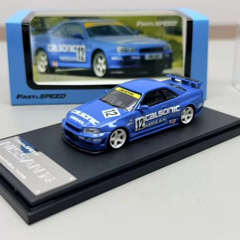 In stock 1: 64 new GT-R R34 Z-Tune Skyline model in lavender purple and blue color 12 number, alloy static car model,