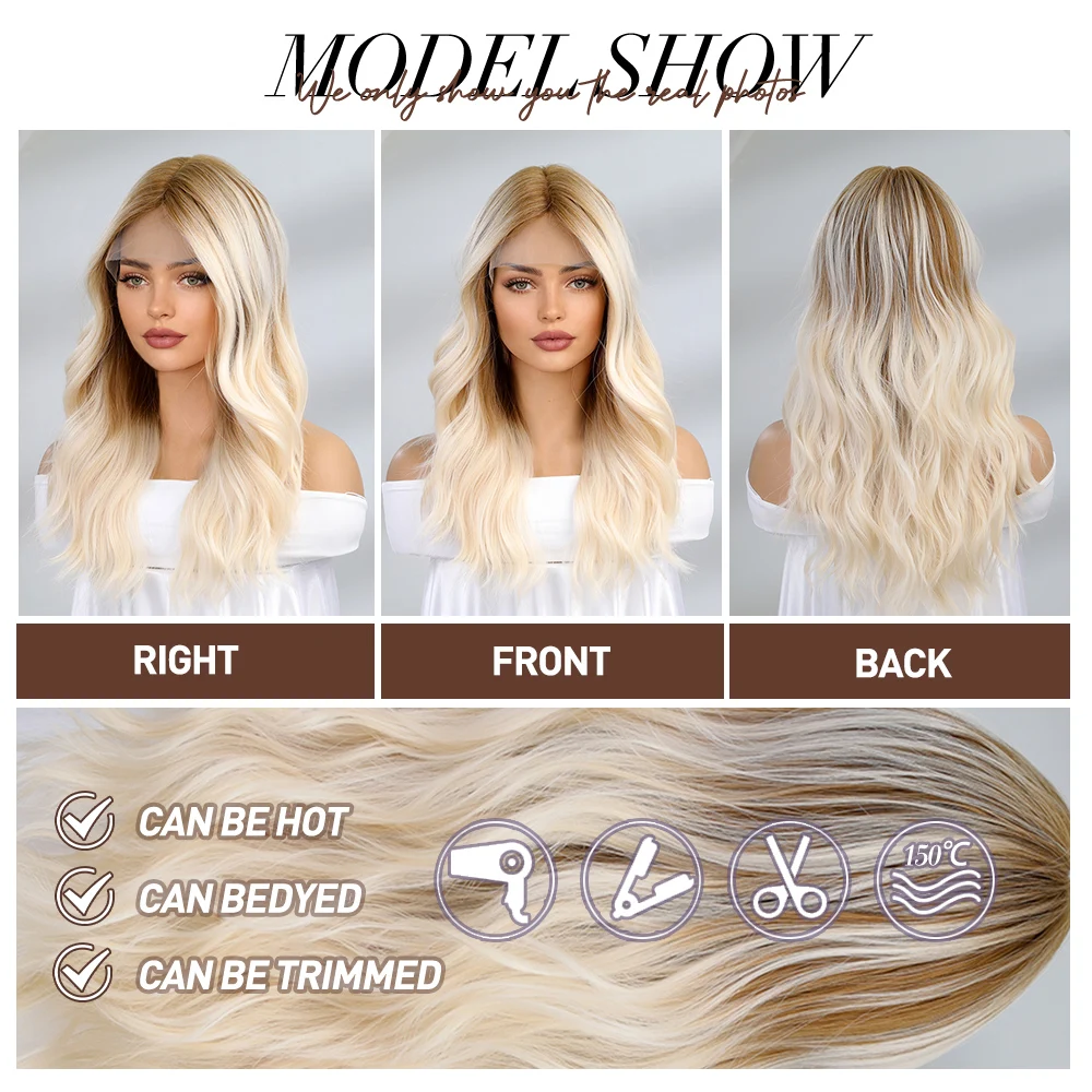 oneNonly Body Wave Lace Front Wig Brown White Blond Wig for Women Daily Natural Lace Wigs Resistant Fiber Hair
