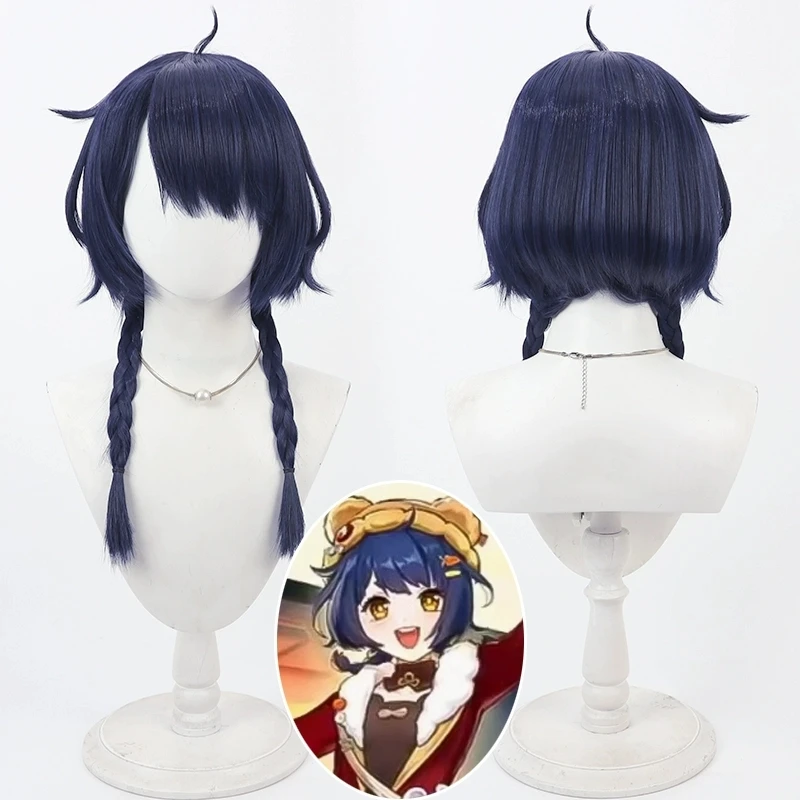 

Game Genshin Impact Xiangling Cosplay Wig Short Dark Blue Heat Resistant Synthetic Hair Halloween Party Role Play
