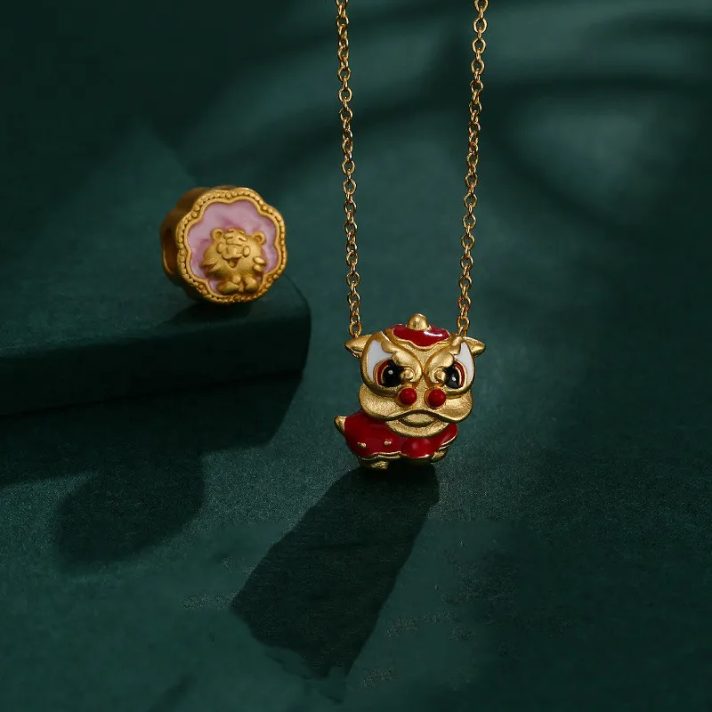 Ancient French Gold Zodiac Tiger Transshipment Bead Sand Gold Accessories Fortune Tiger Bracelet Necklace DIY Accessories