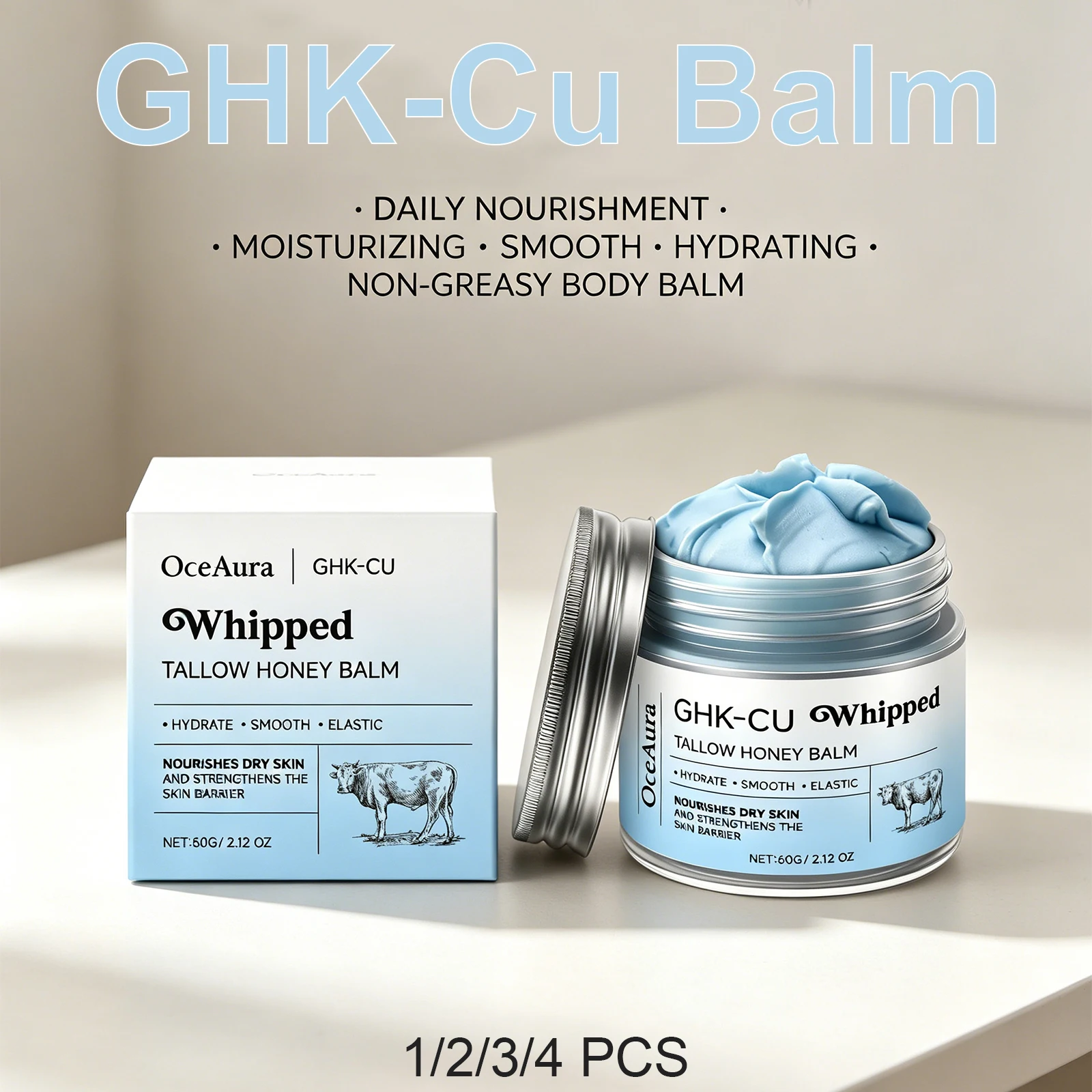 Kupferpeptid-Rindertalg-Balsam Blauer Balsam Manuka-Honig Gesichts- und Körperpflege Feuchtigkeitscreme gegen trockene, empfindliche Haut GHK-Cu Reparatur- und Heilungsbalsam 60g
