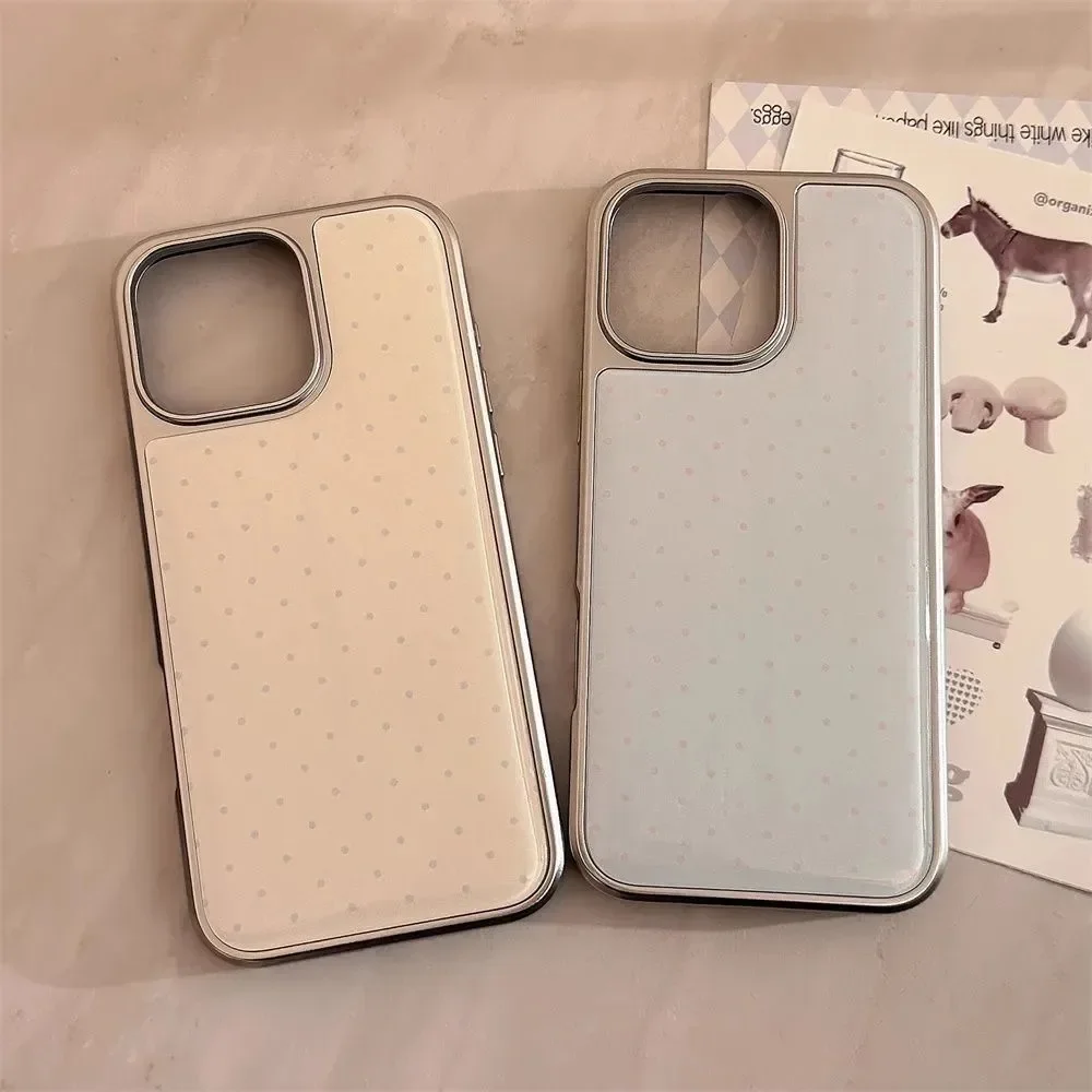 Full Screen Polka Dot Wave Point Silver Edge Epoxy Phone Case For iPhone 17 16 15 14 13 12 11 Pro MAX Plus 17air Drop Glue Cover view 2