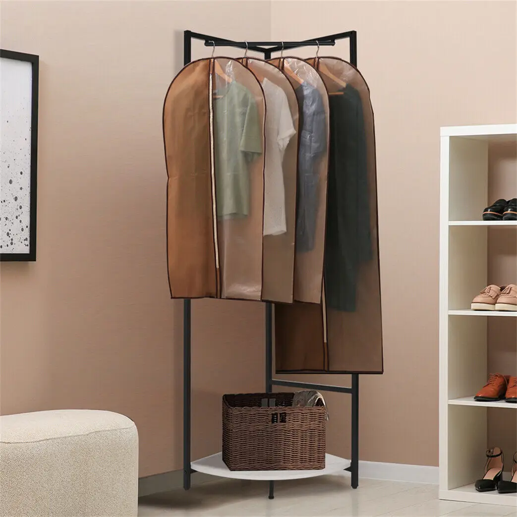 

Strong Metal Coat Stand Corner Garment Rack Clothes Rail Wall Hanging Shelf Hook Free Standing